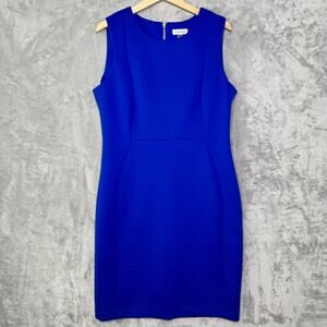 Calvin Klein Dress Womens 14 Blue Sleeveless Sheath Exposed Zip Stretch Career